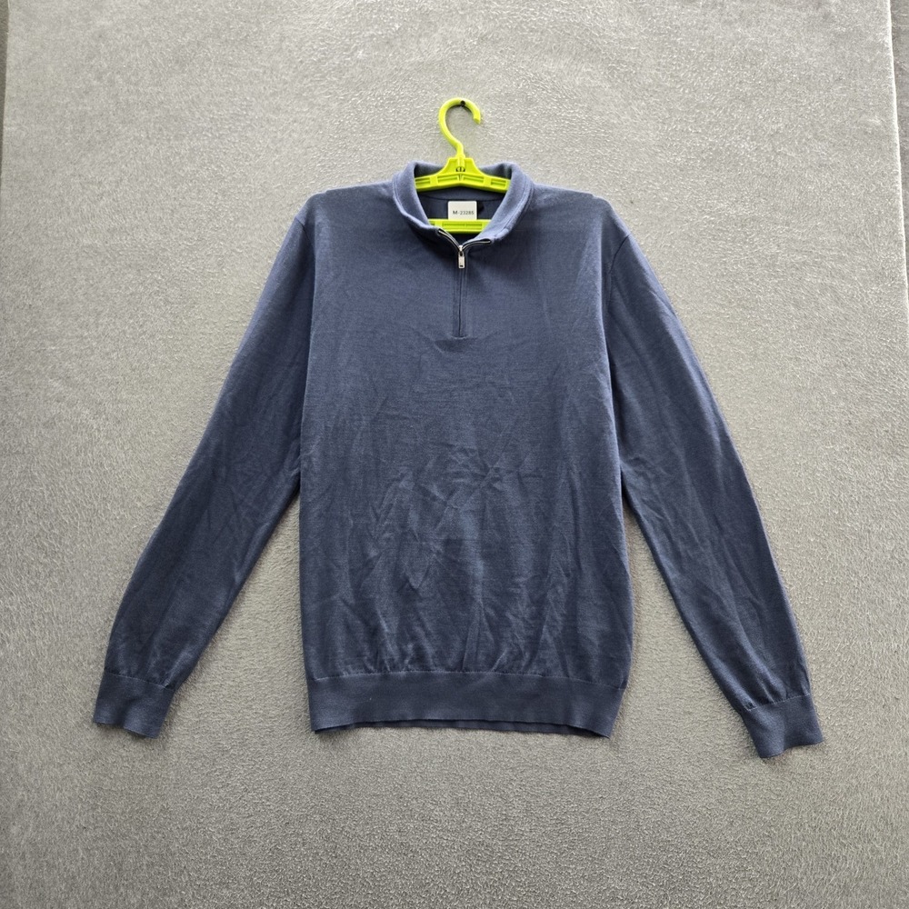 Reiss Men Sweater XL Blue Quarter Zip Zipper Long‎ Sleeve